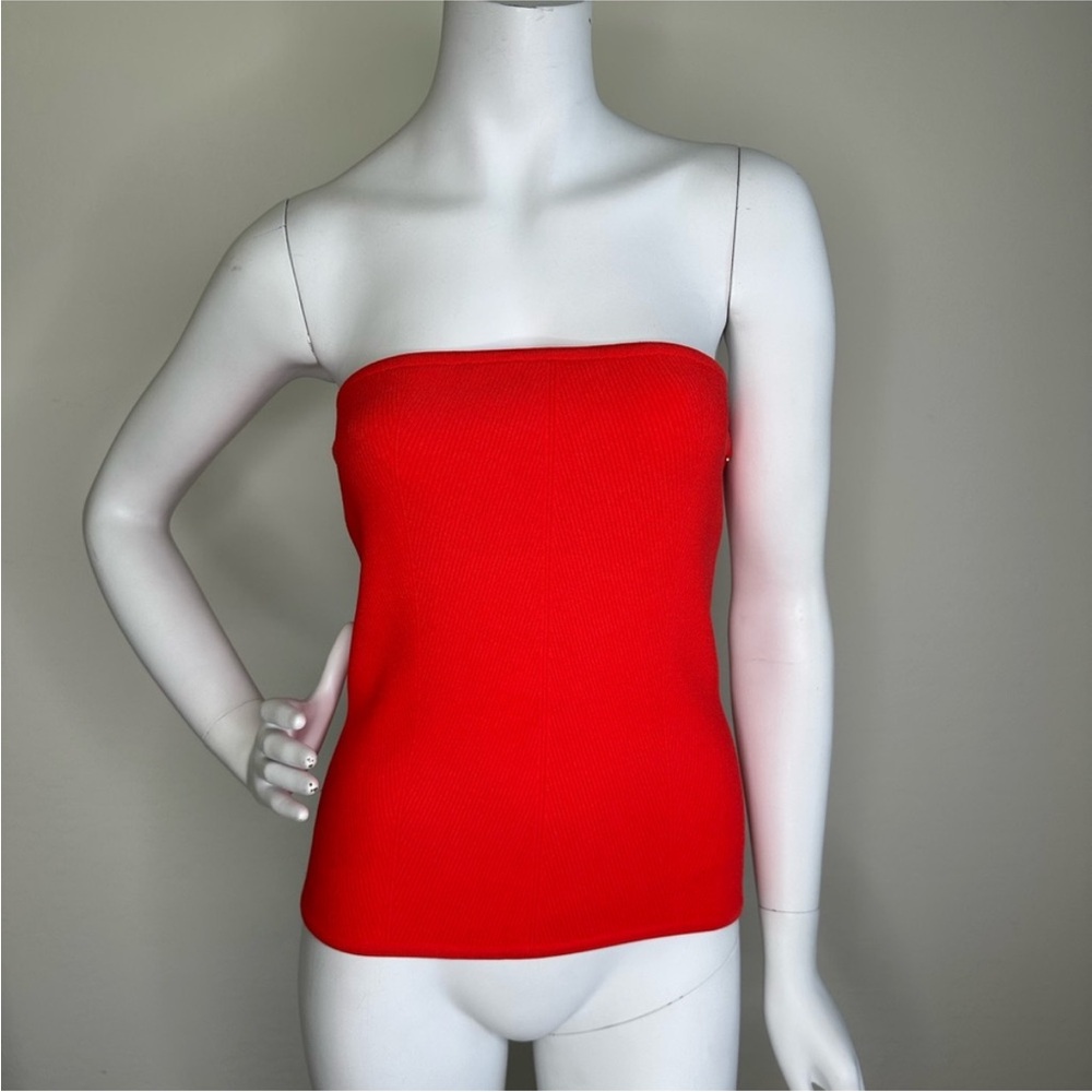 LEWIT ORANGE CHEVRON RIBBED TUBE TOP SZ M NWOT